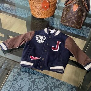 Janie and Jack Navy and Brown Varsity Jacket